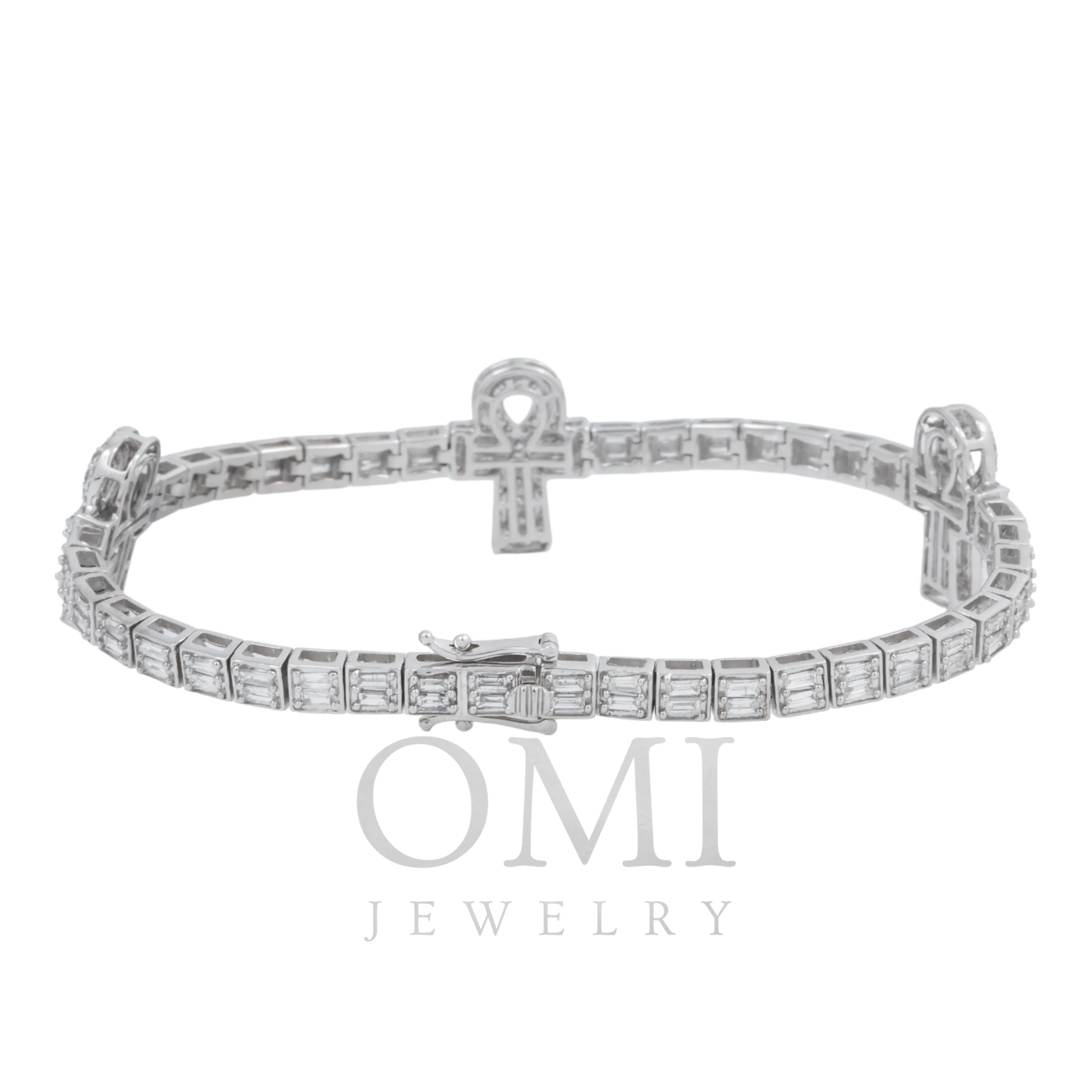 10K GOLD ROUND AND BAGUETTE DIAMOND ANKH BRACELET 4.00 CT