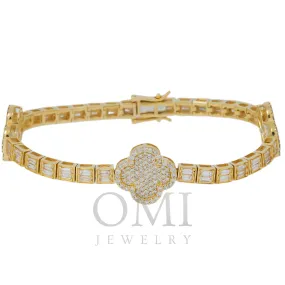 10K GOLD ROUND AND BAGUETTE DIAMONDS CLOVER BRACELET 3.75 CT