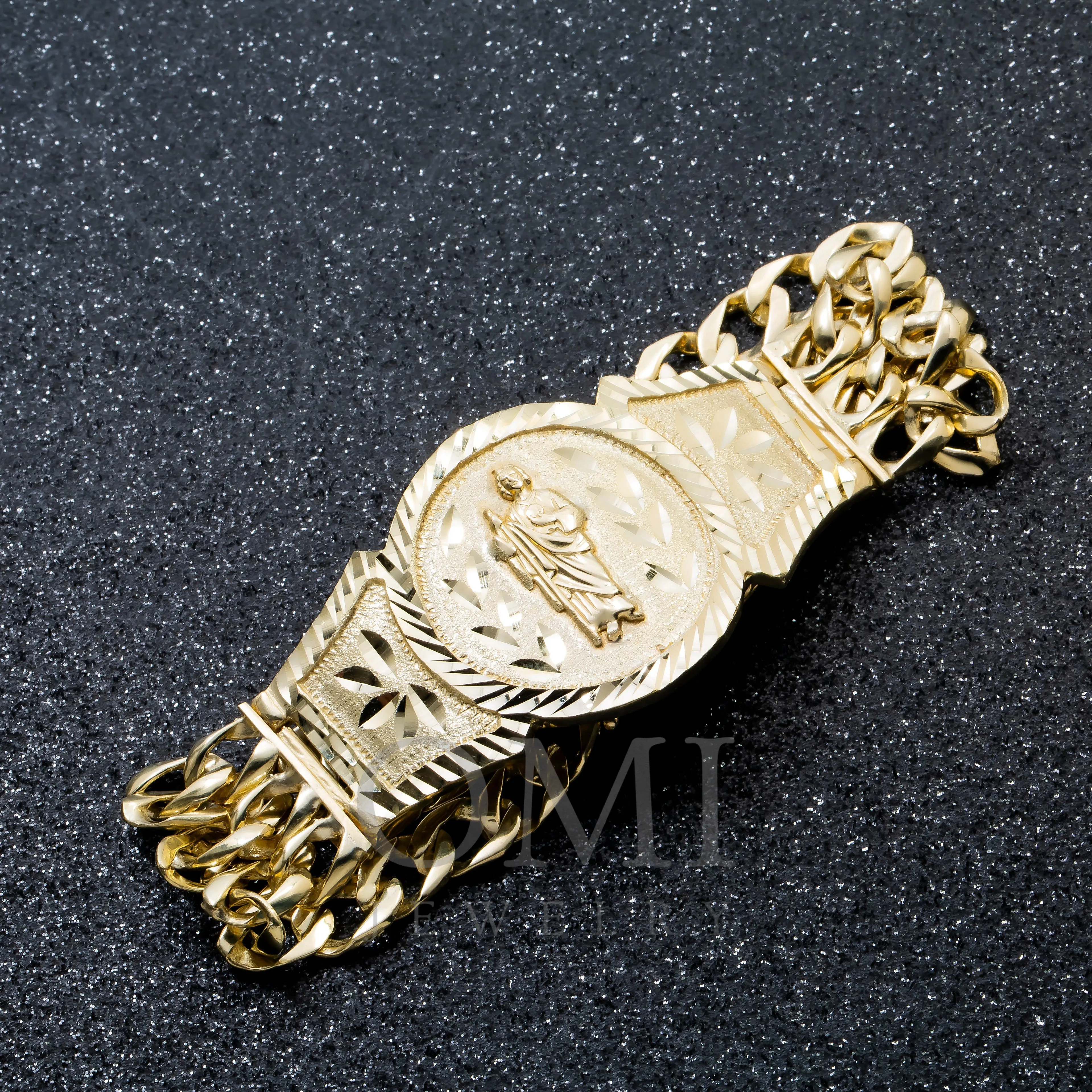 10K GOLD SOLID ST JUDE CUBAN CURB LINK BRACELET