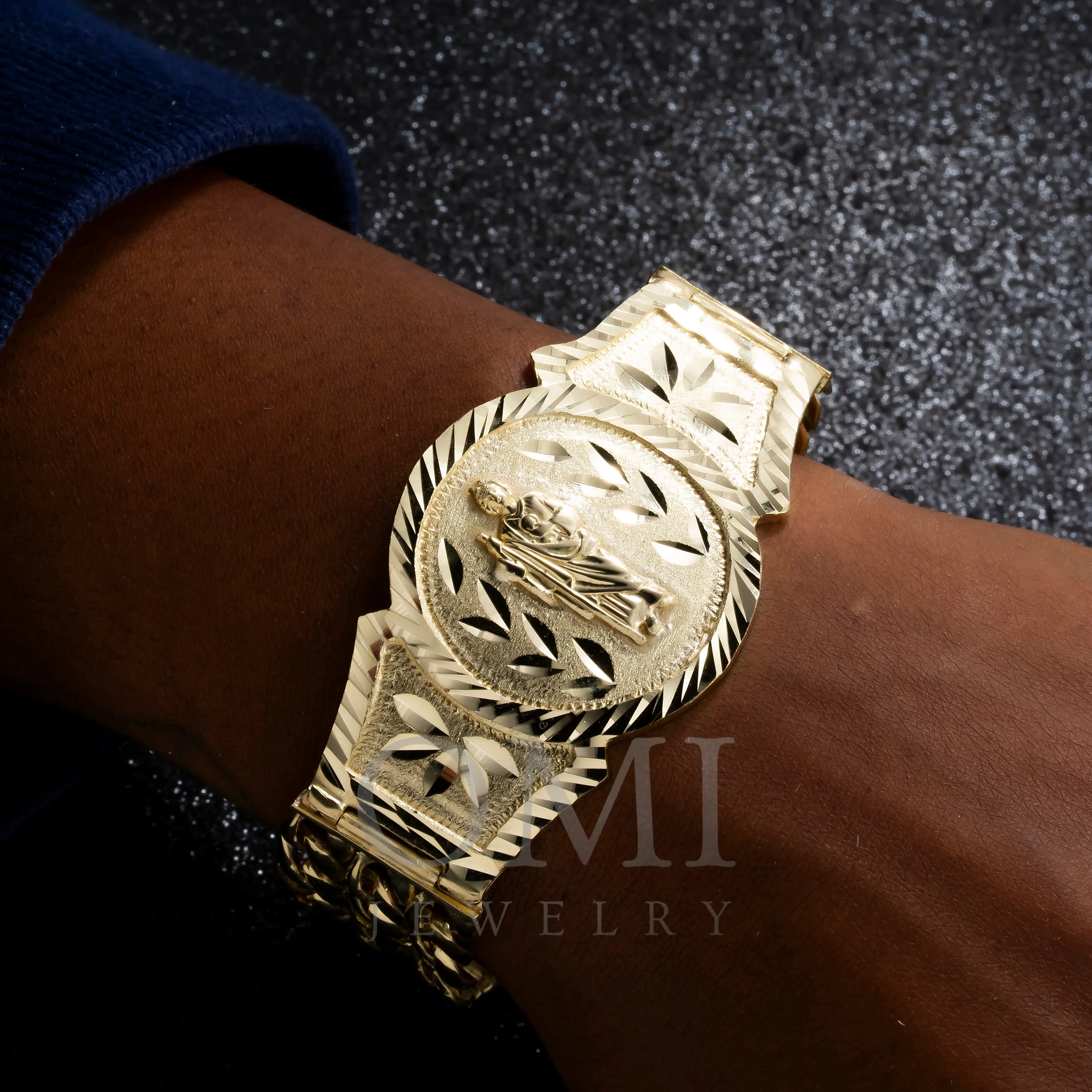 10K GOLD SOLID ST JUDE CUBAN CURB LINK BRACELET