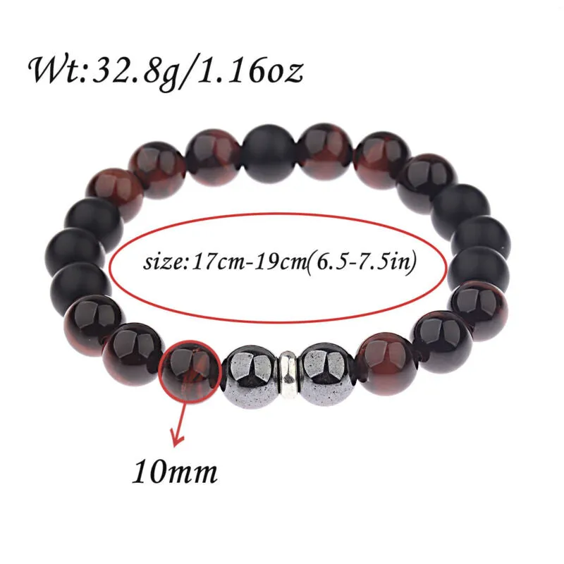 10mm Natural Tiger's Eye Hematite Black Onyx Bracelet