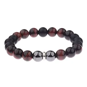 10mm Natural Tiger's Eye Hematite Black Onyx Bracelet