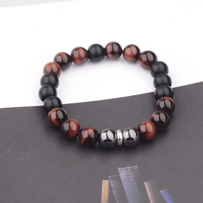 10mm Natural Tiger's Eye Hematite Black Onyx Bracelet