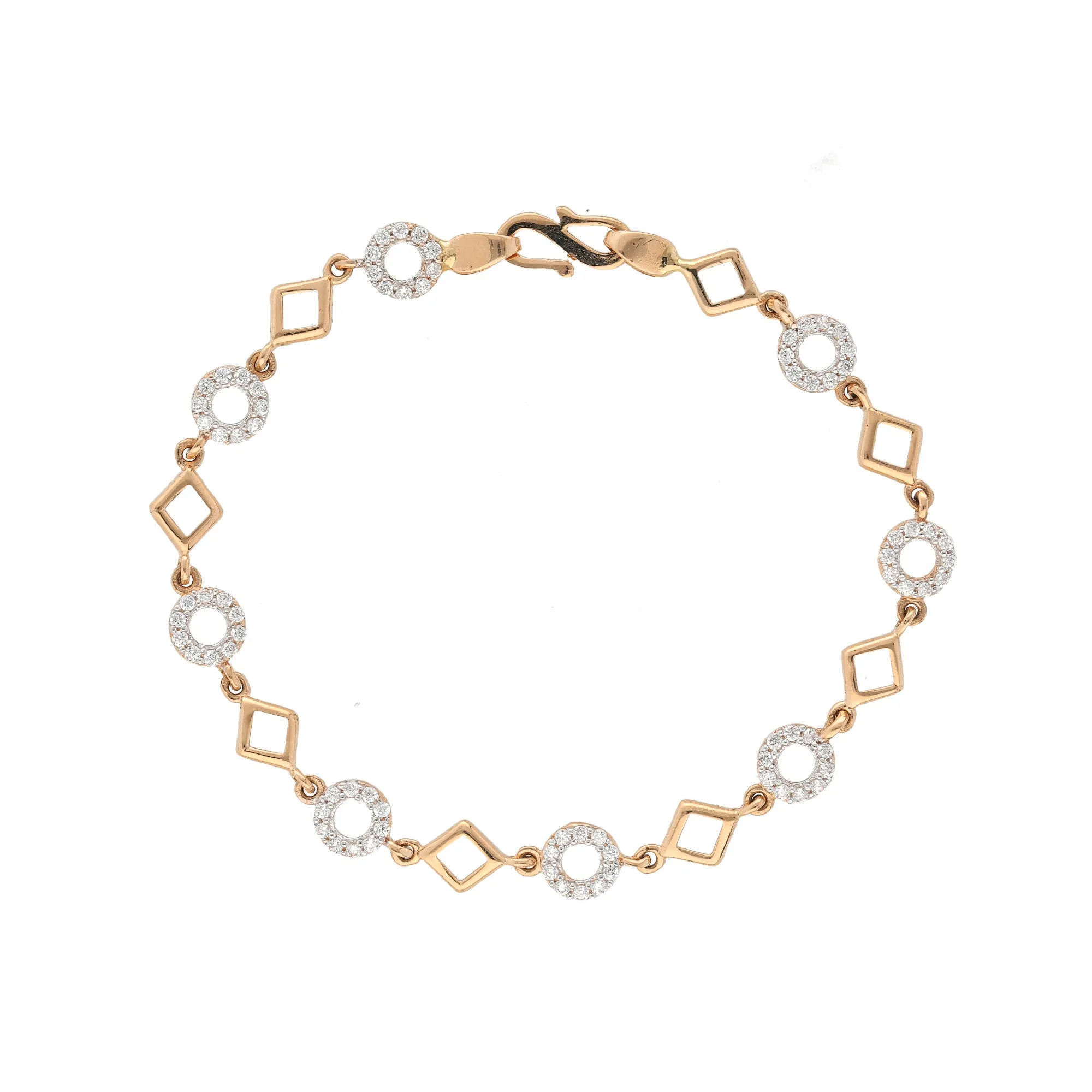 18K Rose Gold & CZ Geometric Link Bracelet (5.8gm)