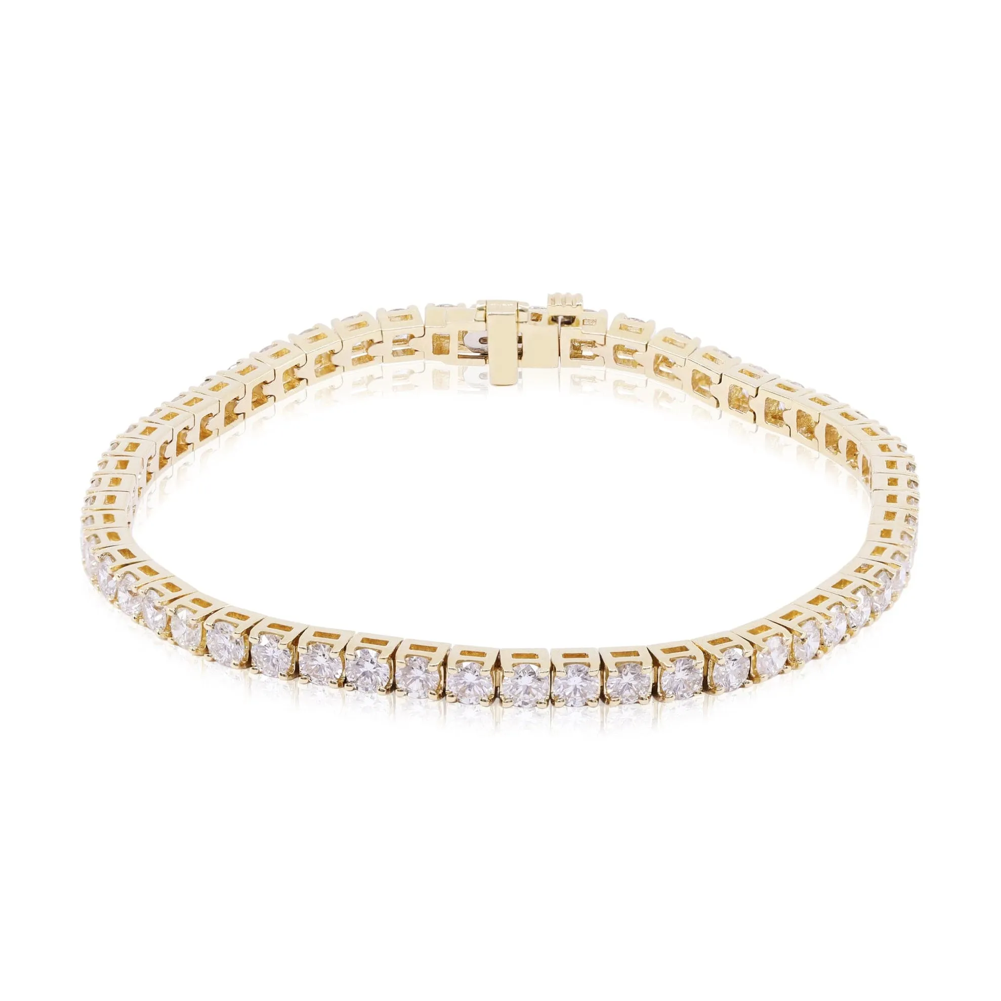 18K YELLOW GOLD STRAIGHT LINE TENNIS BRACELET WITH ROUND DIAMONDS 5.54CTW