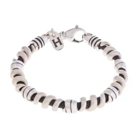 8.5-INCH STERLING SILVER AND BLACK RUBBER SPIRAL BRACELET