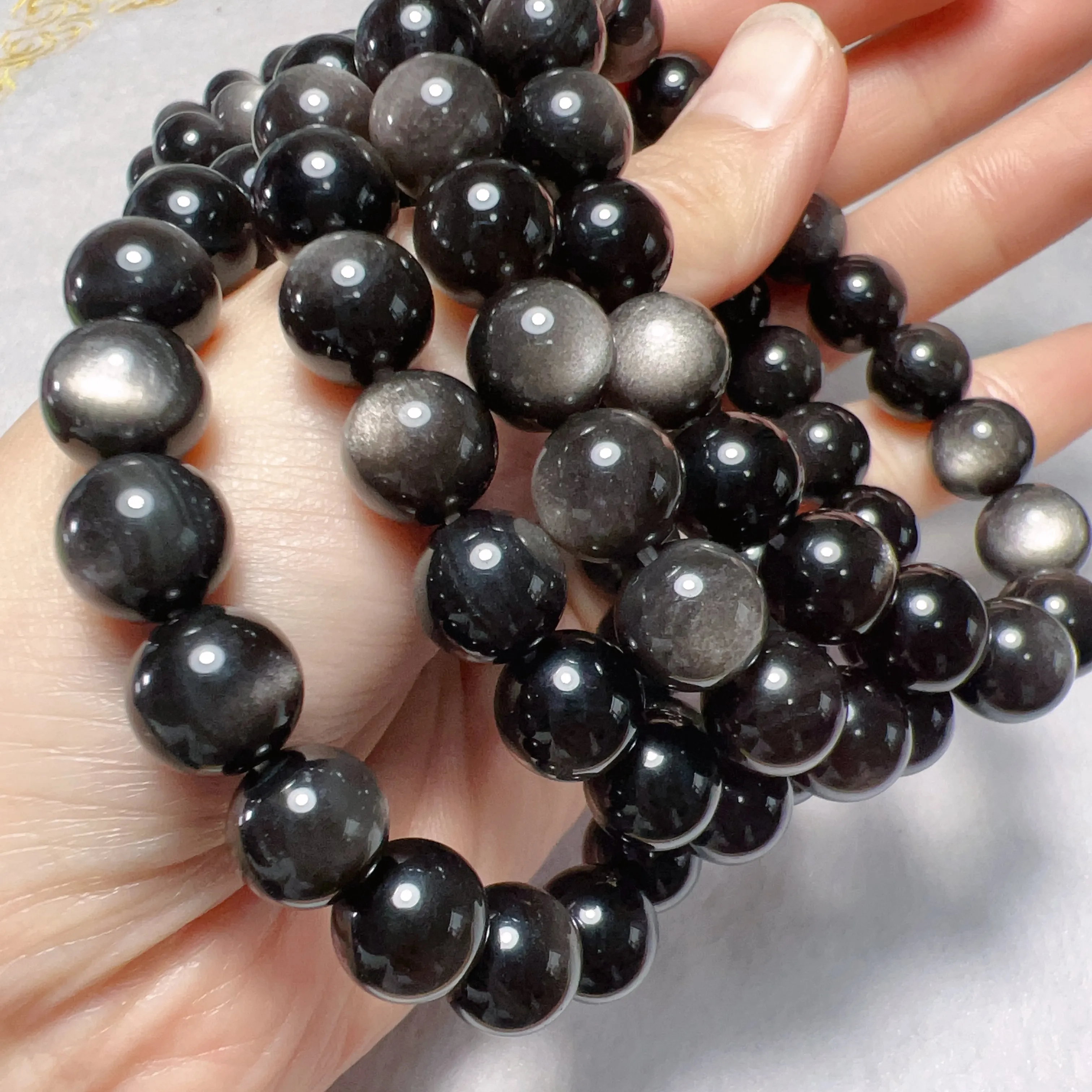 8mm 10mm 12mm Natural Top-Quality Silver Sheen Obsidian Bracelets for DIY Jewelry Projects