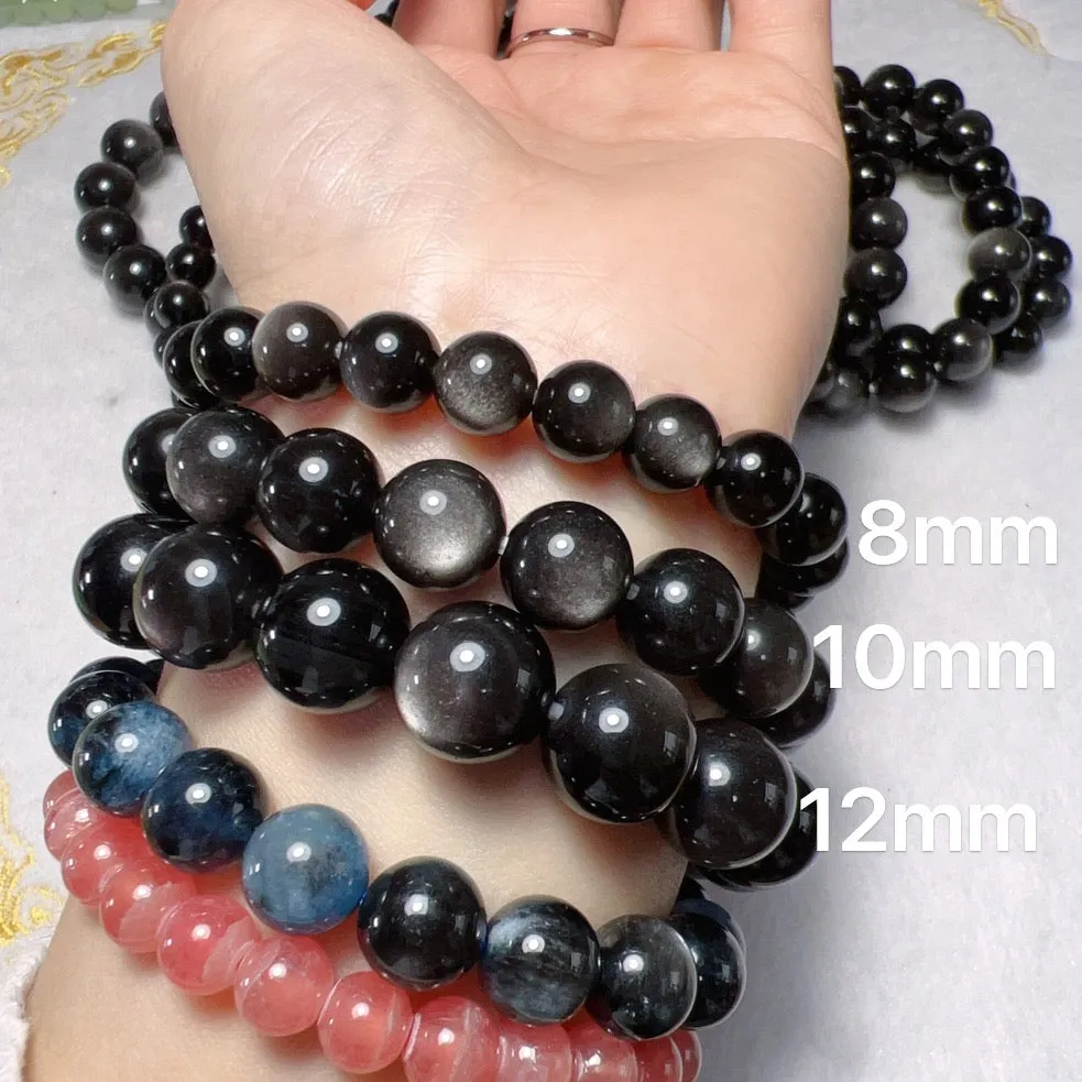 8mm 10mm 12mm Natural Top-Quality Silver Sheen Obsidian Bracelets for DIY Jewelry Projects