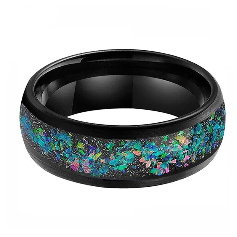 8mm Opal Inlay Dome Band Tungsten Wedding Ring