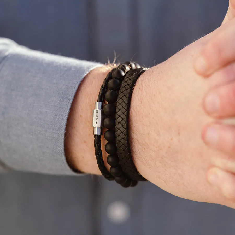 8mm Round Gemstone Bracelet Matt Black