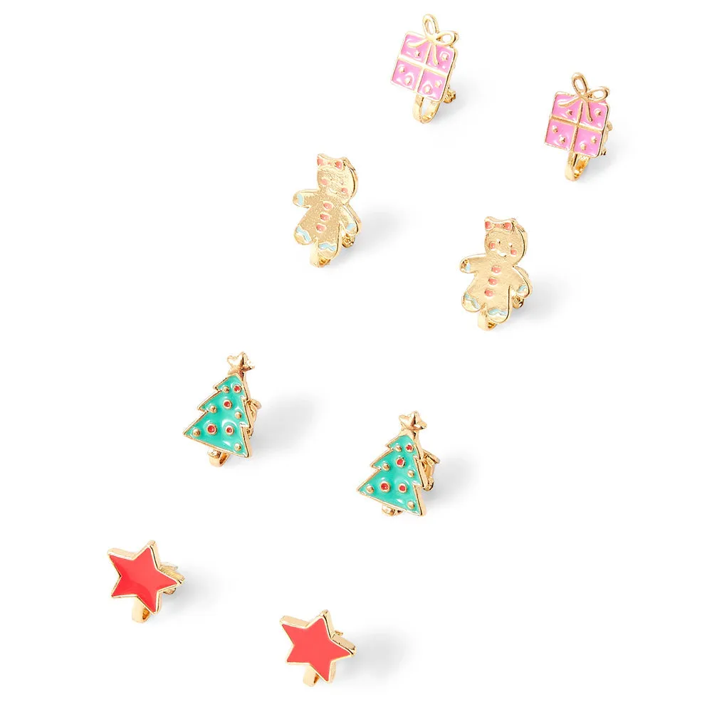 Accessorize London Girl's Rad Christmas Clip On Earring Set Of 4