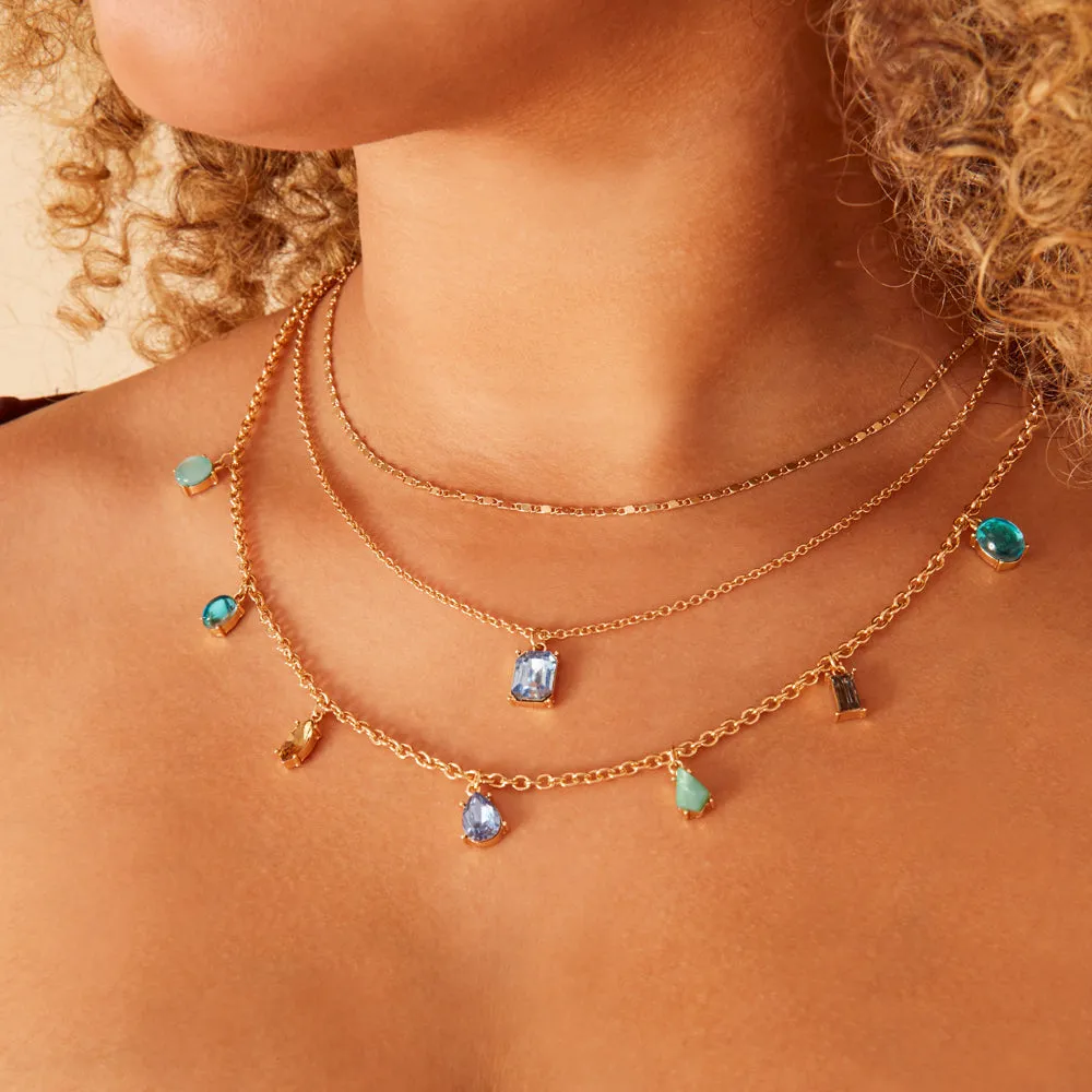 Accessorize London Women's Blue Layered Gem Charm Necklace