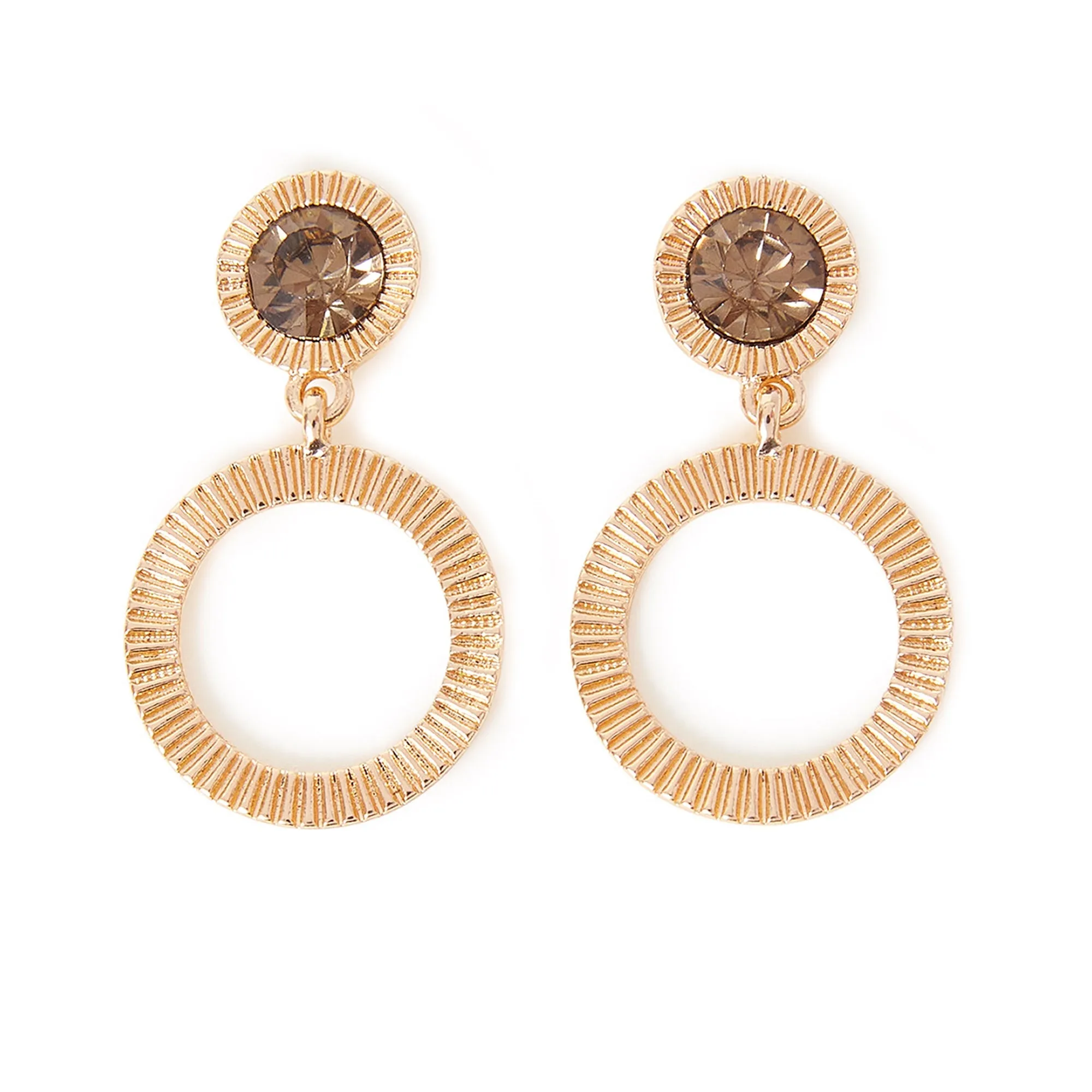 Accessorize London Women's Gem Ridged Circle Drop Earrings