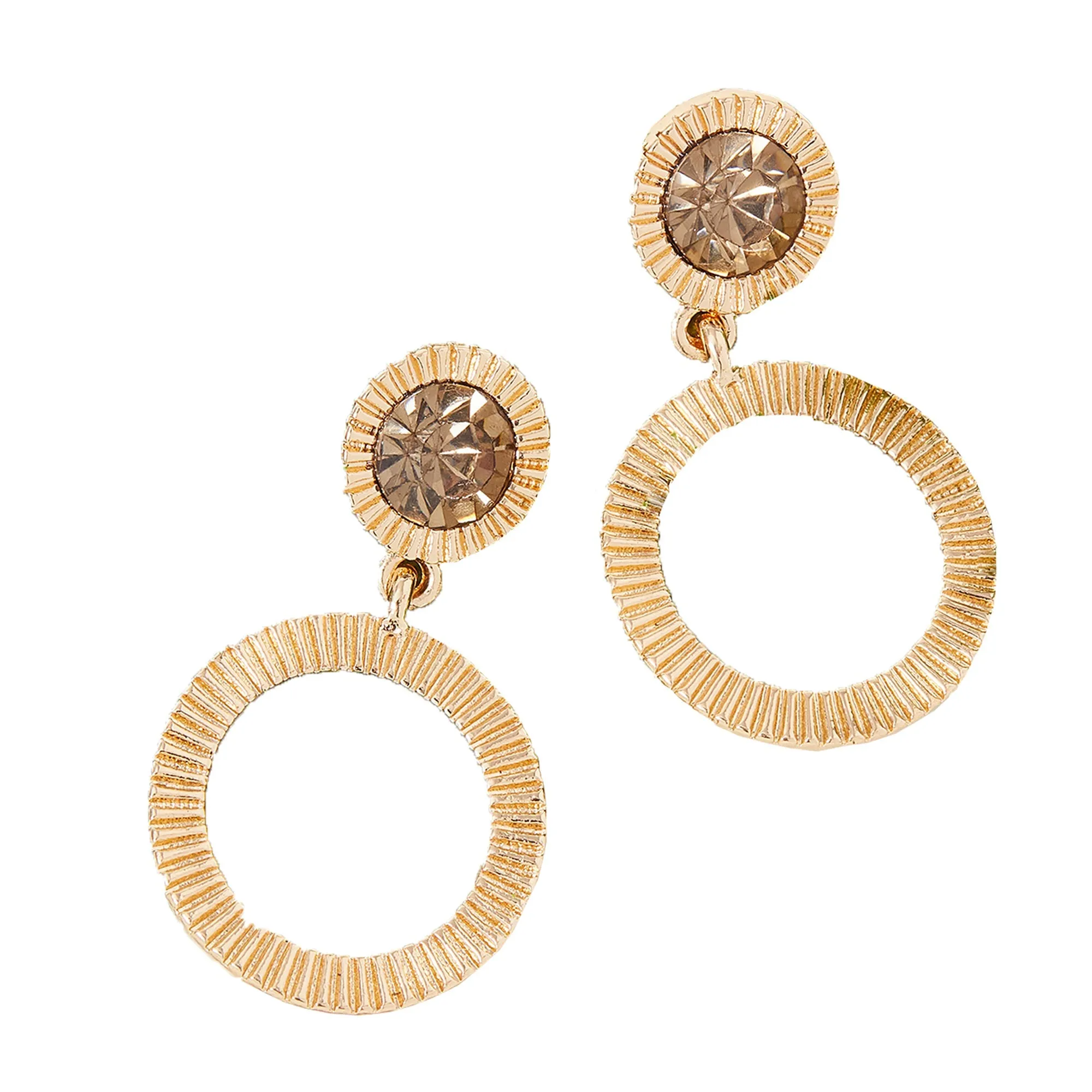 Accessorize London Women's Gem Ridged Circle Drop Earrings