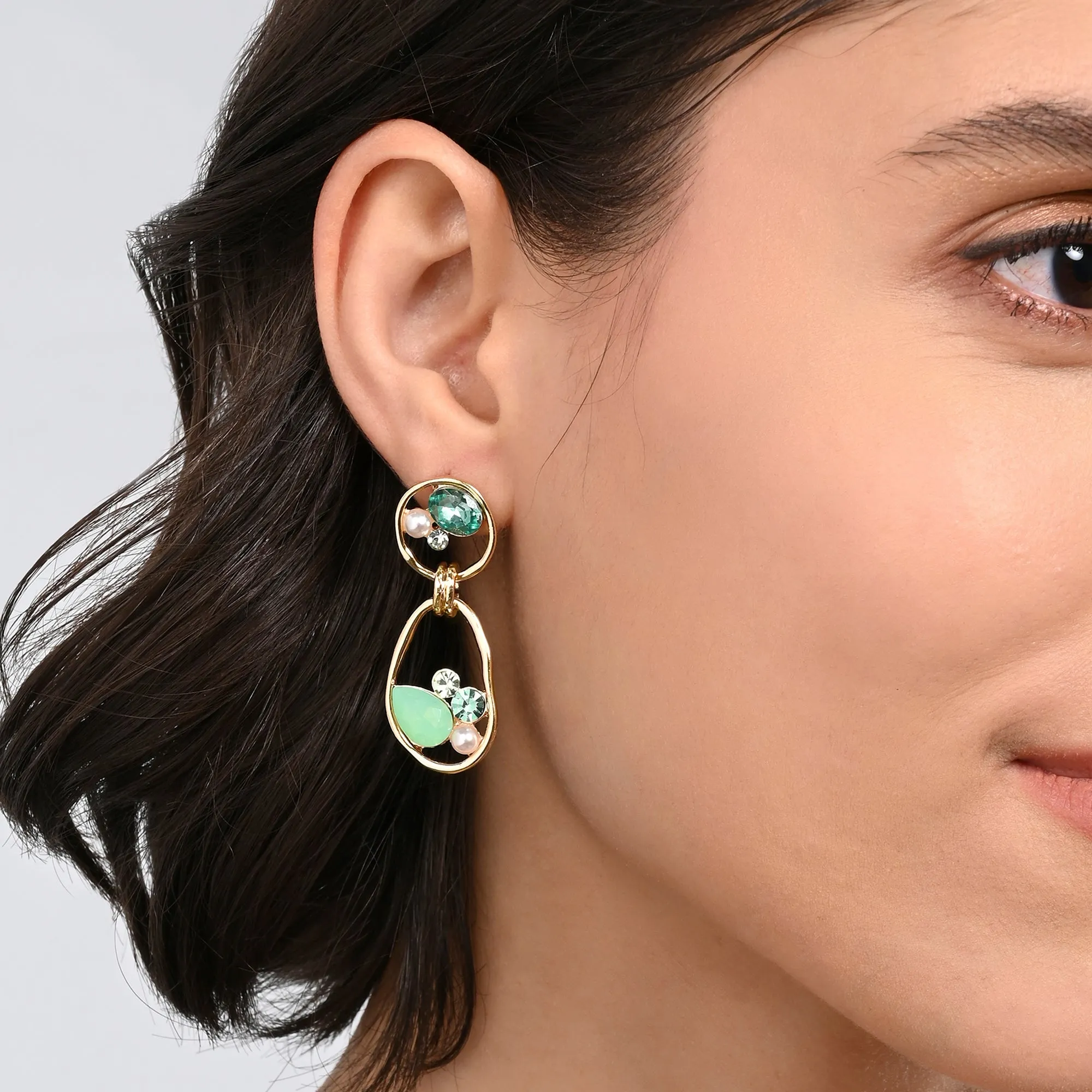 Accessorize London Women's Green Encircled Gem Drop Earrings