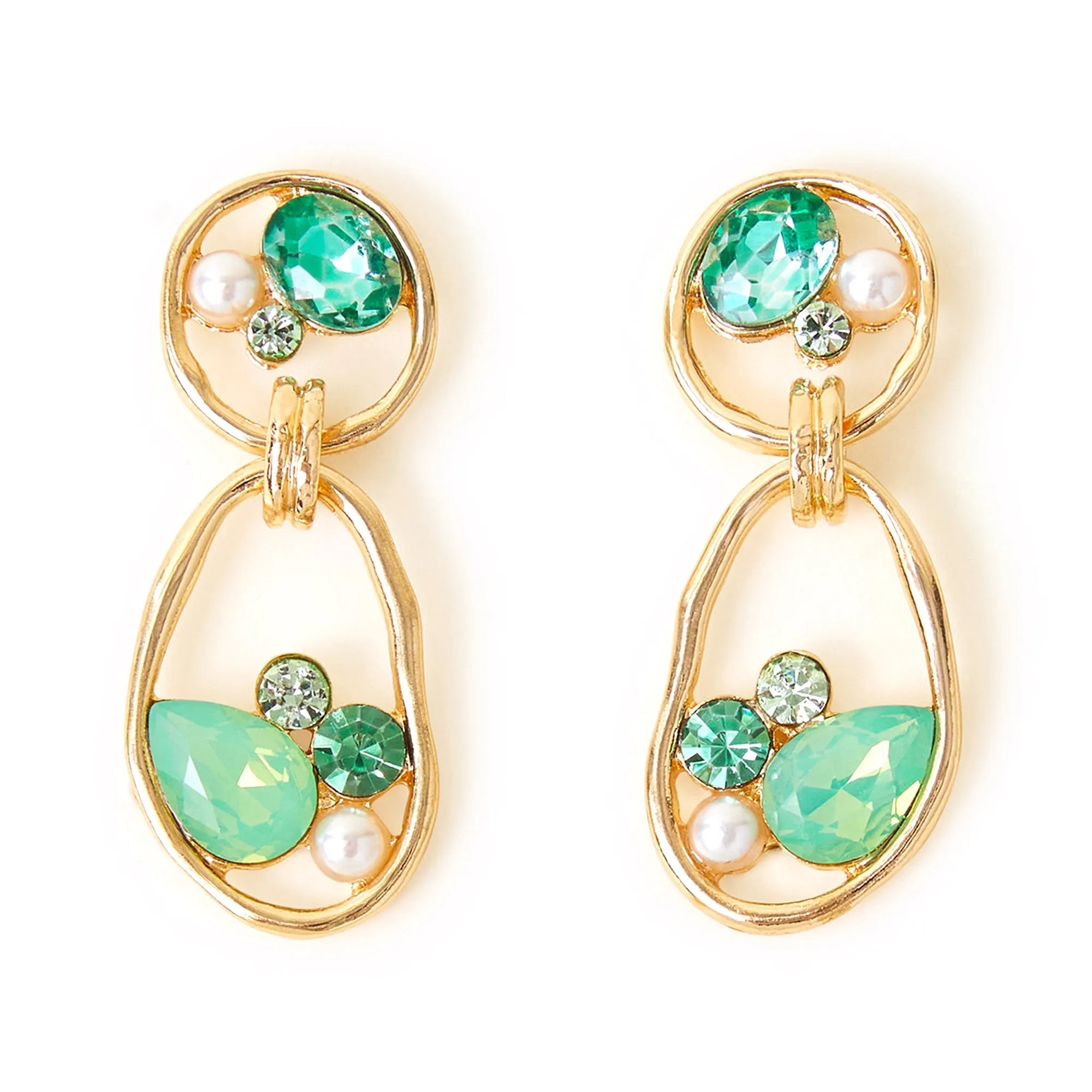 Accessorize London Women's Green Encircled Gem Drop Earrings