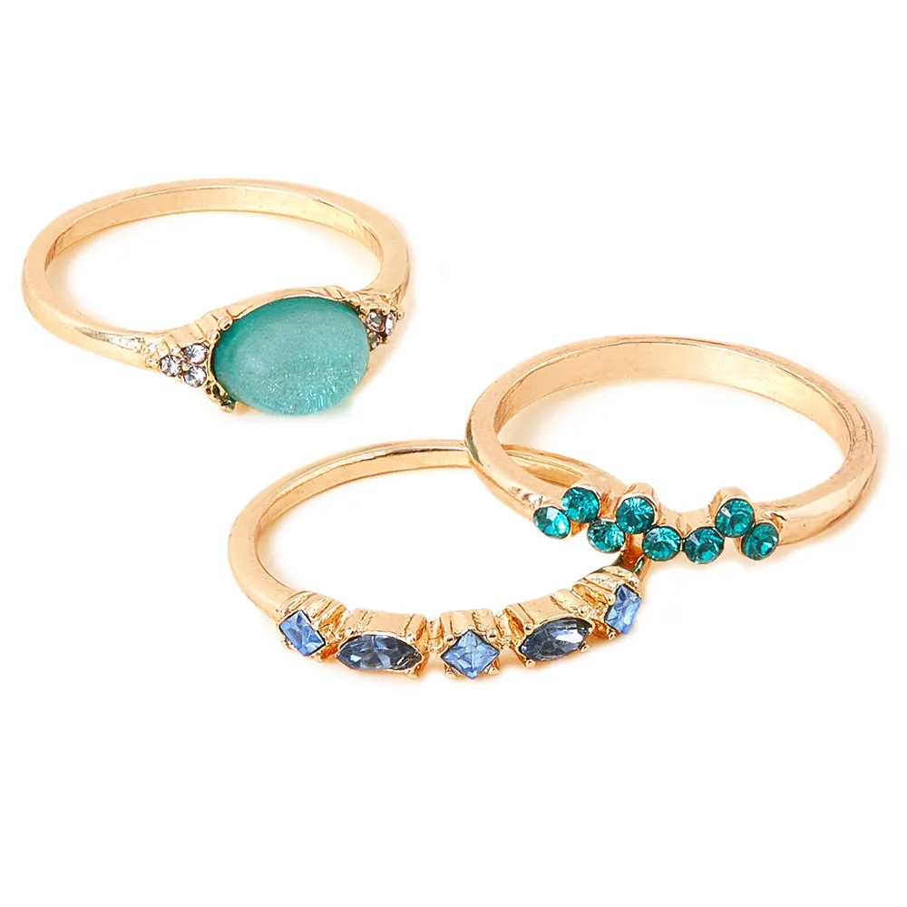 Accessorize London Women's Green Mini Gems Stacking Set of 3-Large