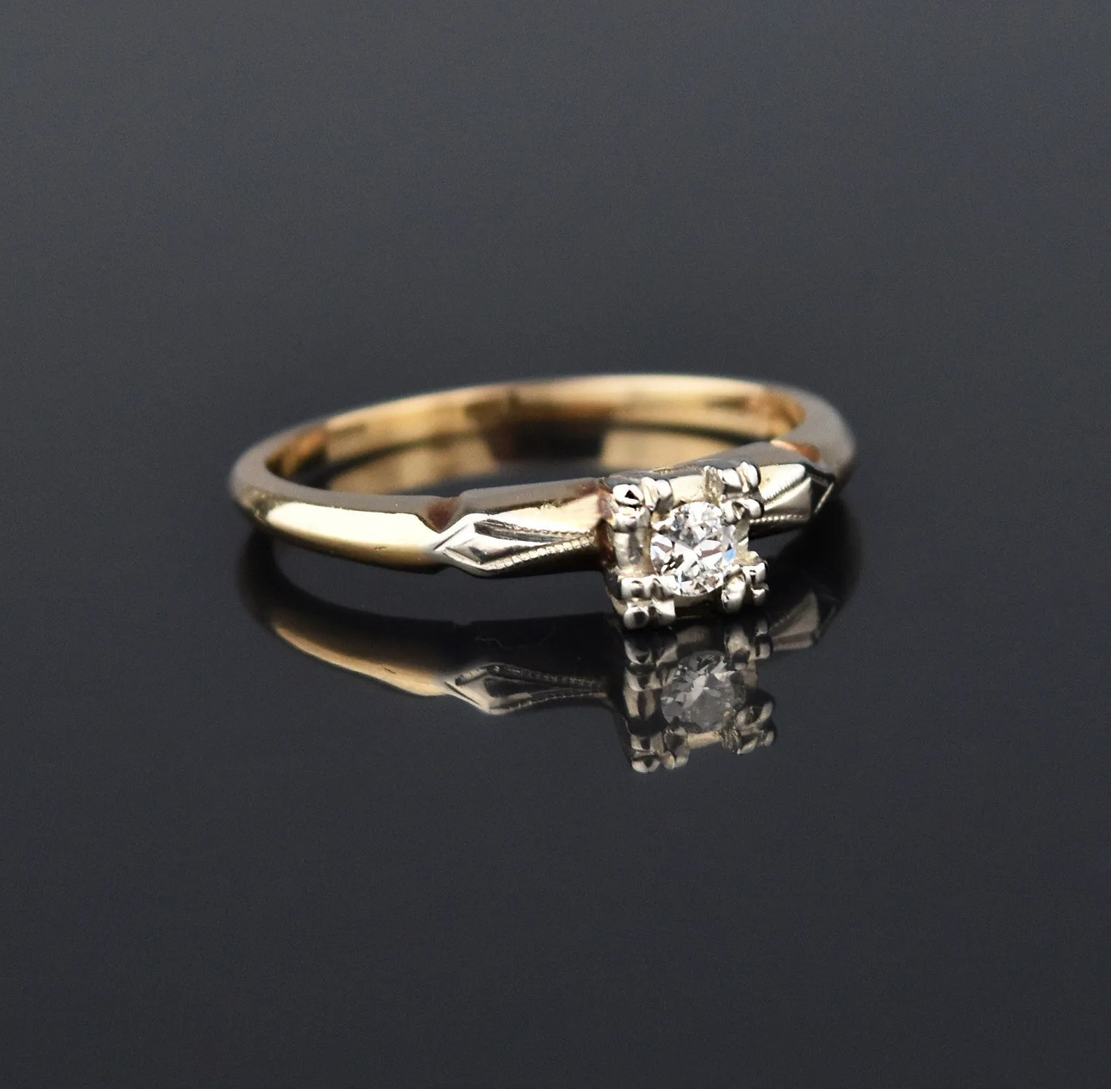 Art Deco 14K Gold Diamond Engagement Ring, Sz 6.25