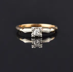 Art Deco 14K Gold Diamond Engagement Ring, Sz 6.25