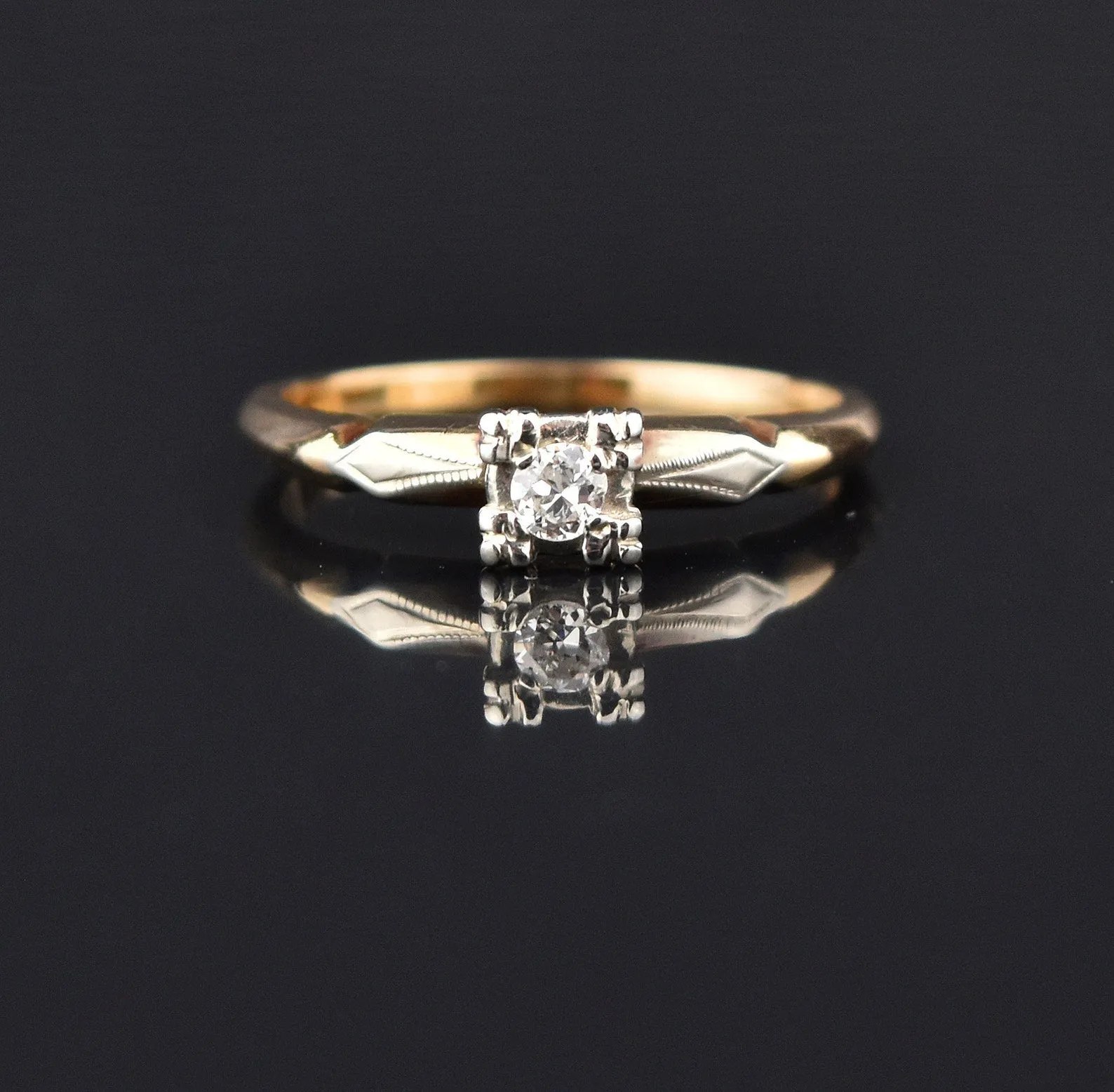 Art Deco 14K Gold Diamond Engagement Ring, Sz 6.25