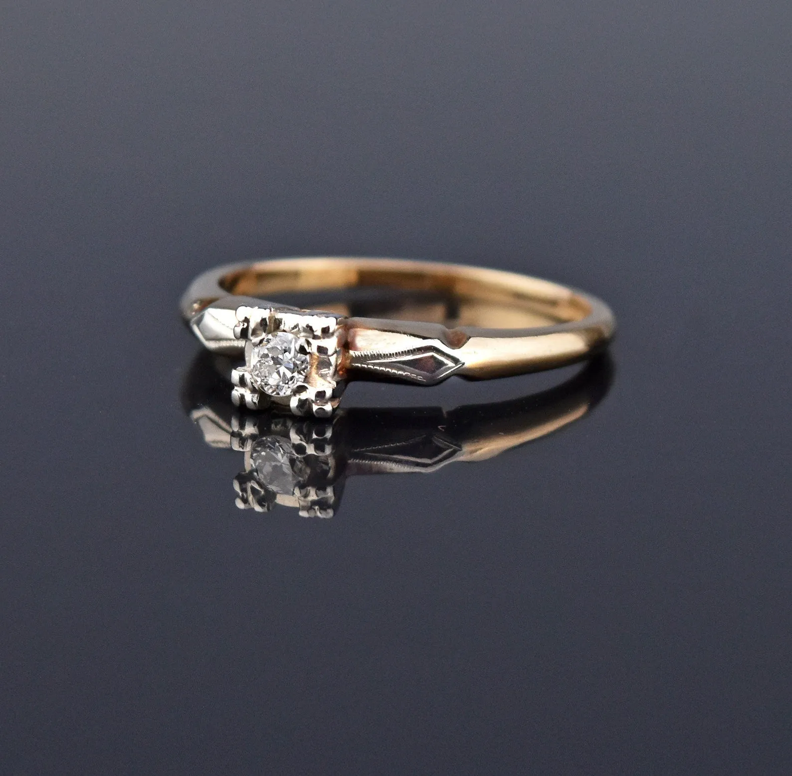 Art Deco 14K Gold Diamond Engagement Ring, Sz 6.25