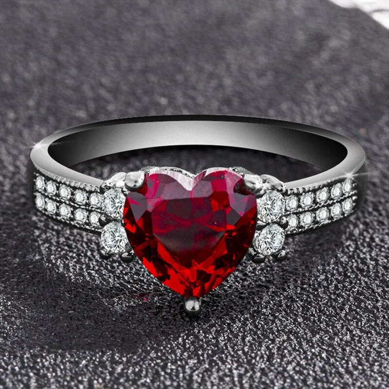 Black & Black Heart Crystal Engagement Ring