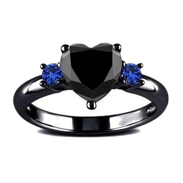 Mens Black Celtic Dragon Inlay Tungsten Carbide Wedding Ring Set with Black Heart Cubic Zirconia Accents