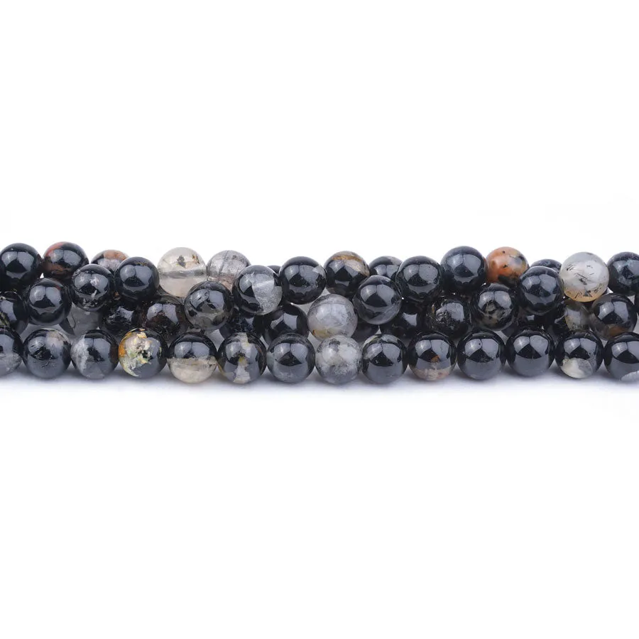 Black Flower Tourmaline 6mm Round - 15-16 Inch