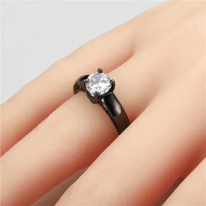 Black Skull and Cubic Zirconia Vintage Punk Engagement Ring