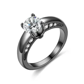 Black Skull and Cubic Zirconia Vintage Punk Engagement Ring