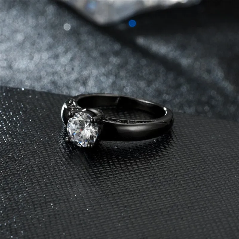 Black Skull and Cubic Zirconia Vintage Punk Engagement Ring