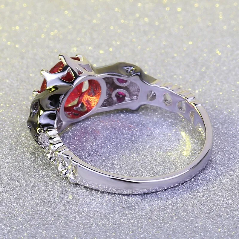 Black Skull and Red Crystal Punk Wedding Ring