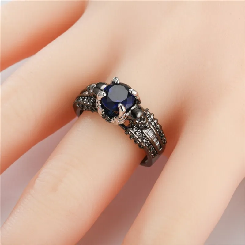 Black Skull and Round Cubic Zirconia Punk Wedding Ring