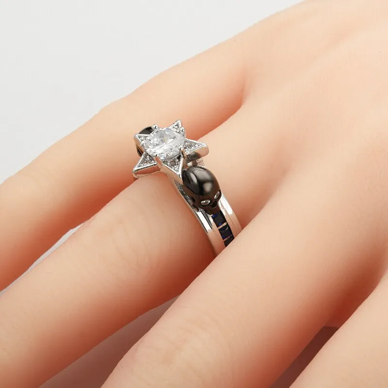 Black Skull and Star Cubic Zirconia Vintage Wedding Ring