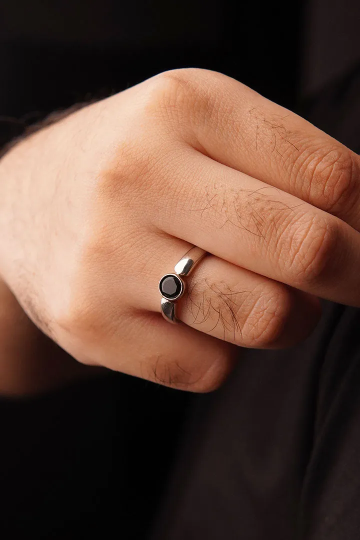 Black Stone Ring - Silver