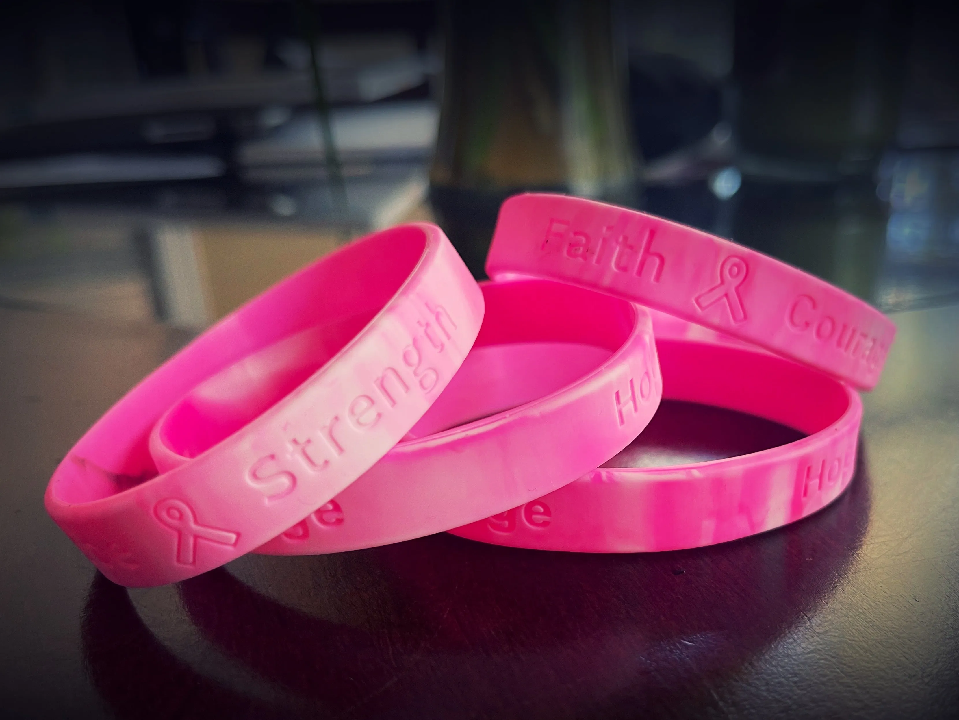 Breast Cancer Awareness Pink Ribbon Silicone Bracelets | Strength, Faith, Courage, and Hope in Pink Bracelet