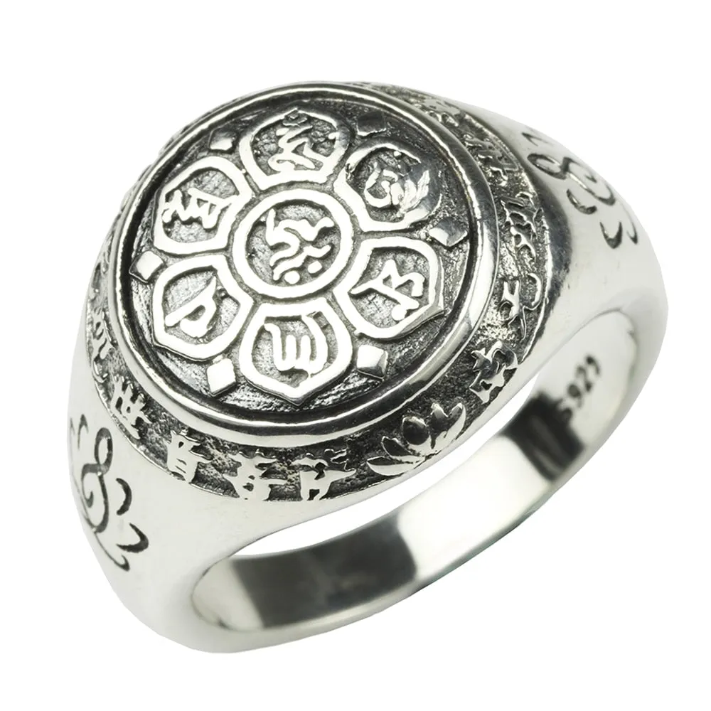 Buddha Six Words Mantra 925 Sterling Silver Vintage Ring