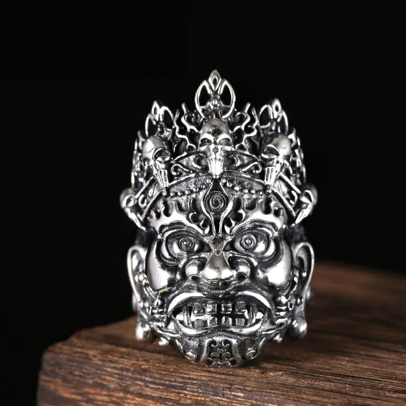 Buddhist Monk 925 Sterling Silver Vintage Steampunk Biker Ring