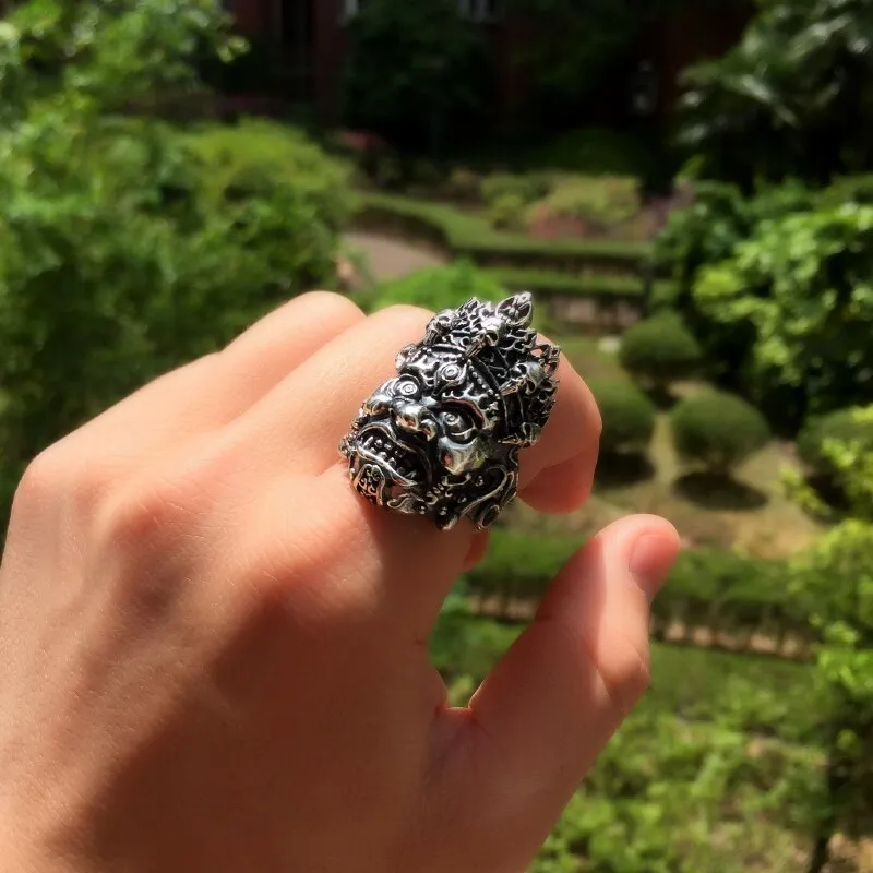 Buddhist Monk 925 Sterling Silver Vintage Steampunk Biker Ring