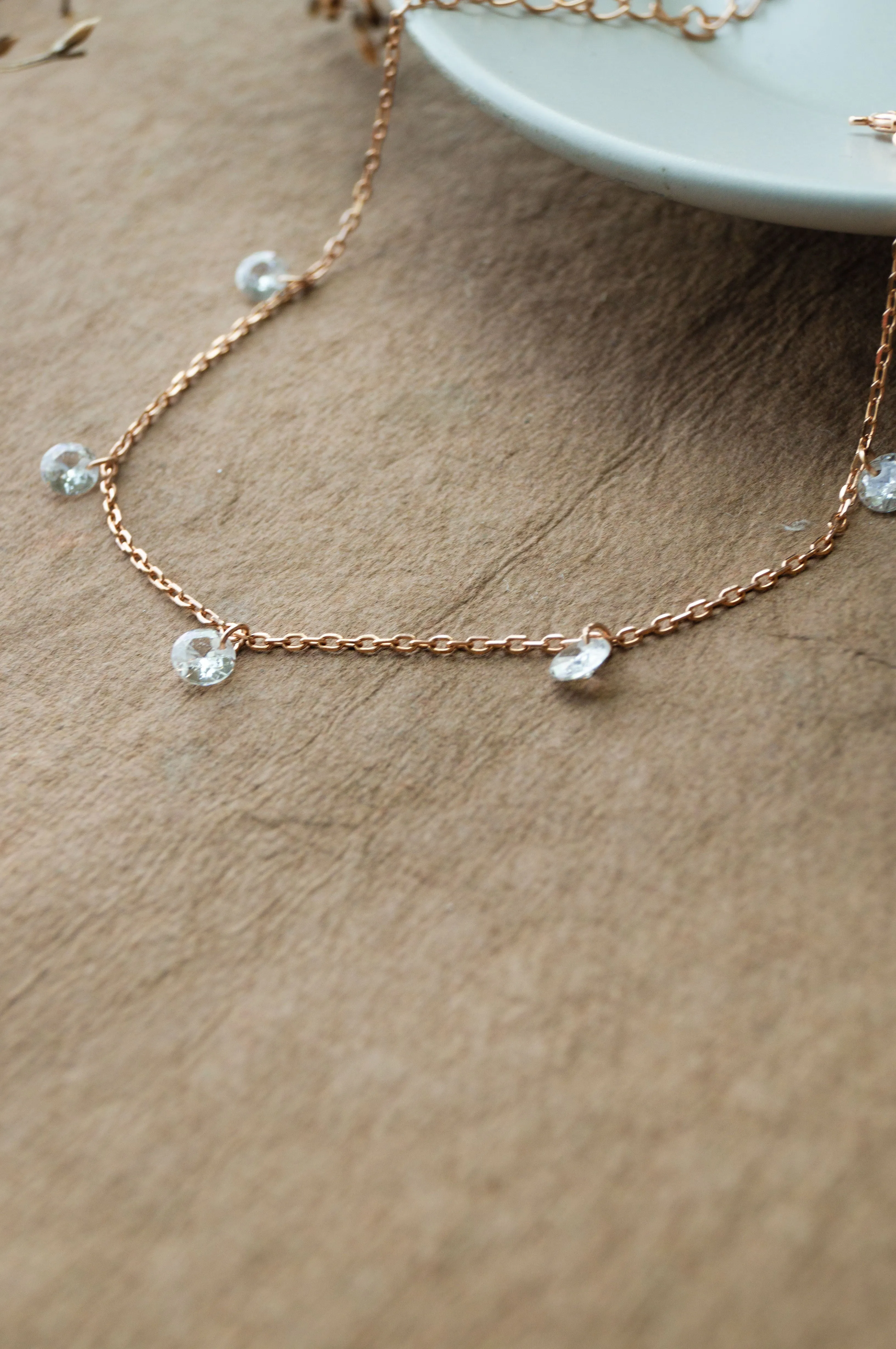 Charming Crystals Rose Gold Plated Sterling Silver Chain Bracelet