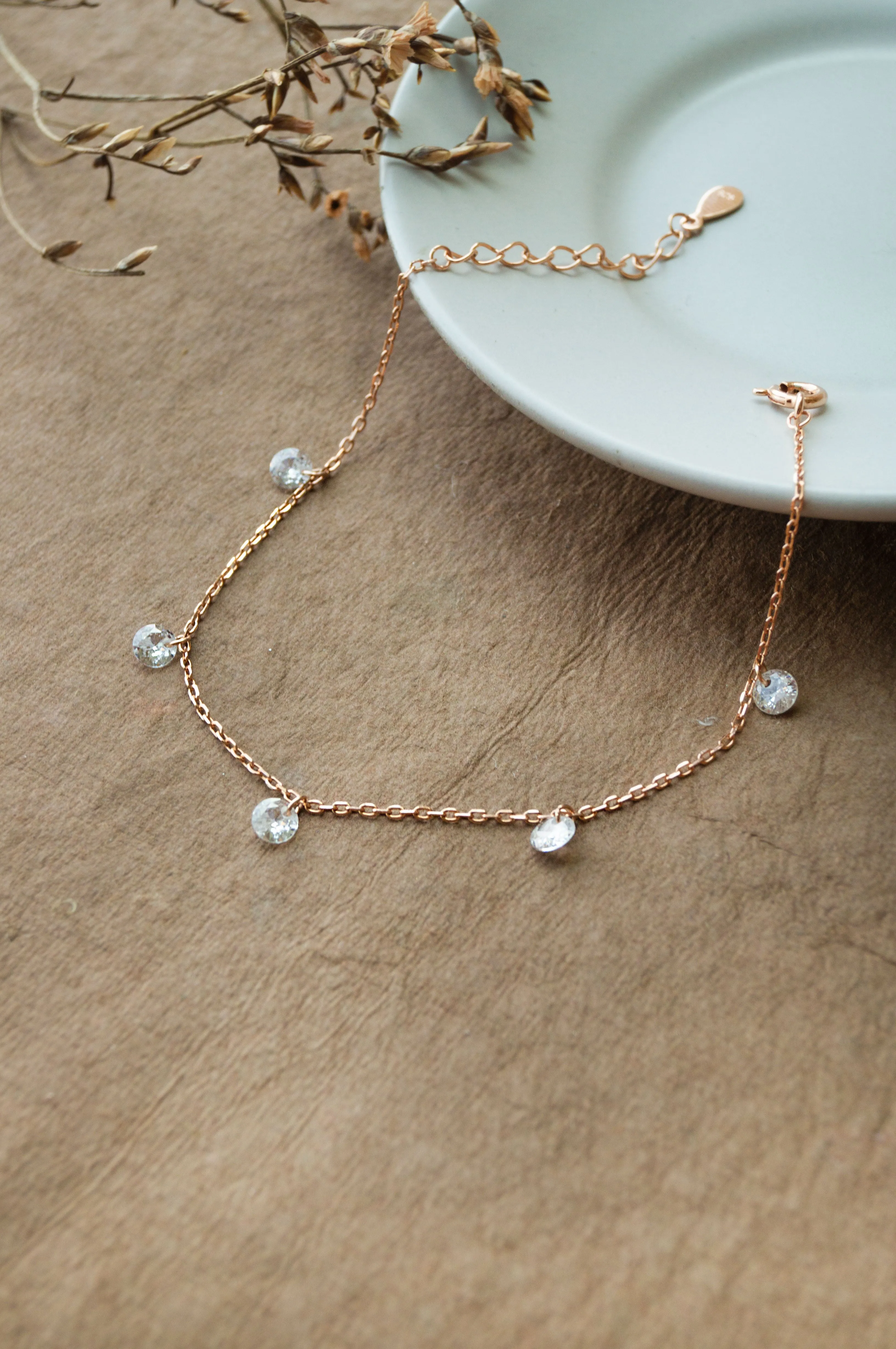 Charming Crystals Rose Gold Plated Sterling Silver Chain Bracelet