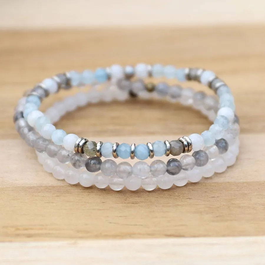 Communication and Calm Aquamarine and Quartz Delicate Bracelet Stack