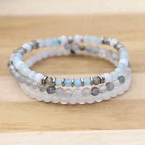 Communication and Calm Aquamarine and Quartz Delicate Bracelet Stack