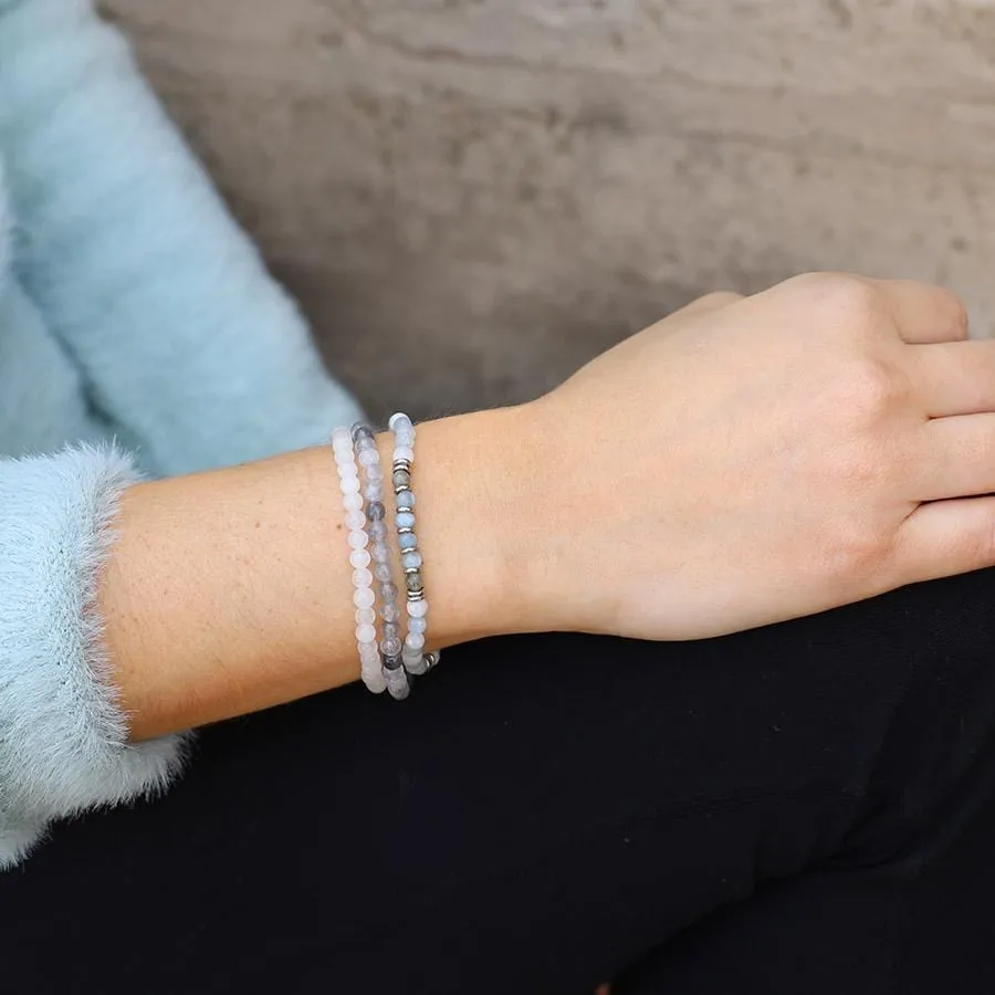 Communication and Calm Aquamarine and Quartz Delicate Bracelet Stack