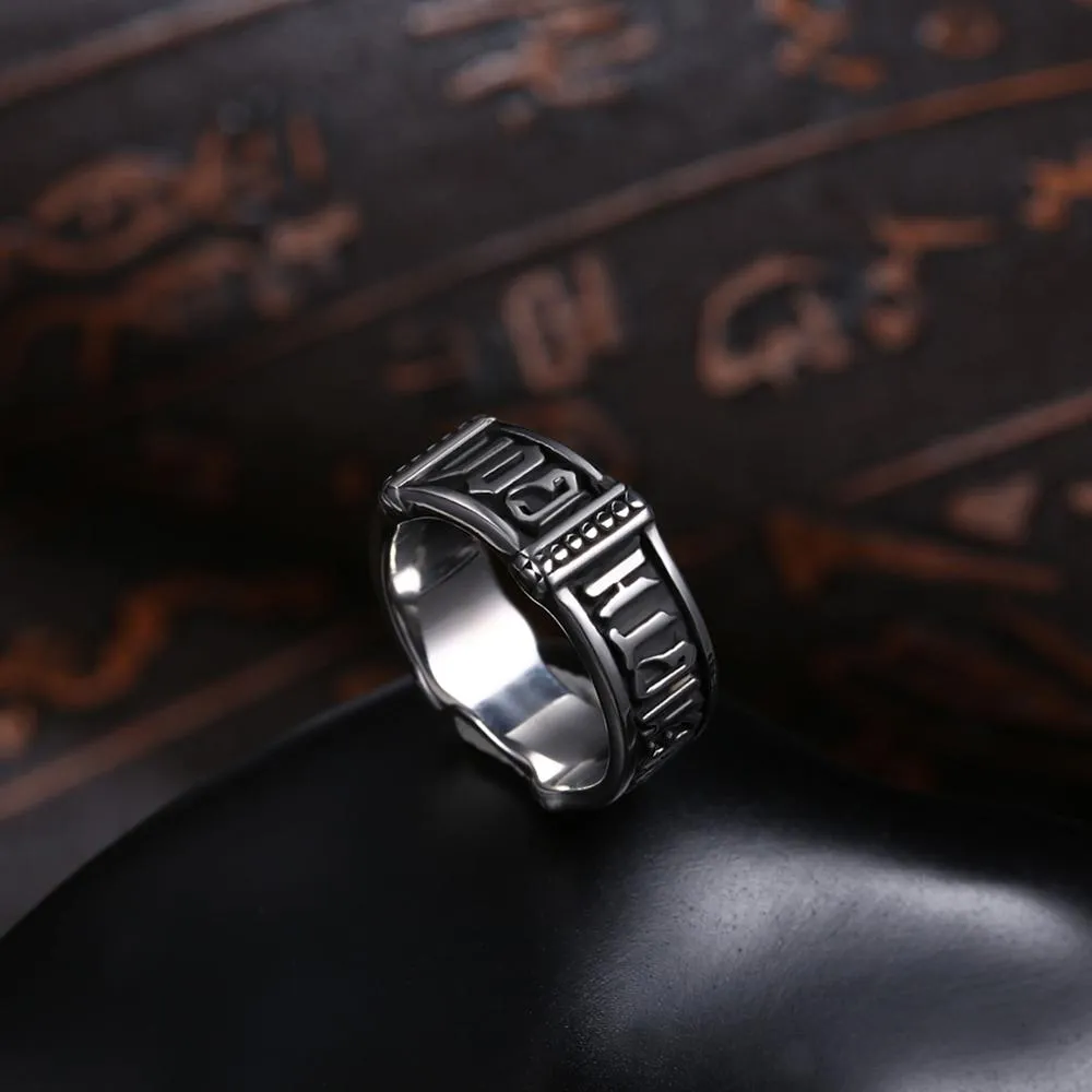 Cool Mysterious Text Design Stainless Steel Fashion Retro Ring