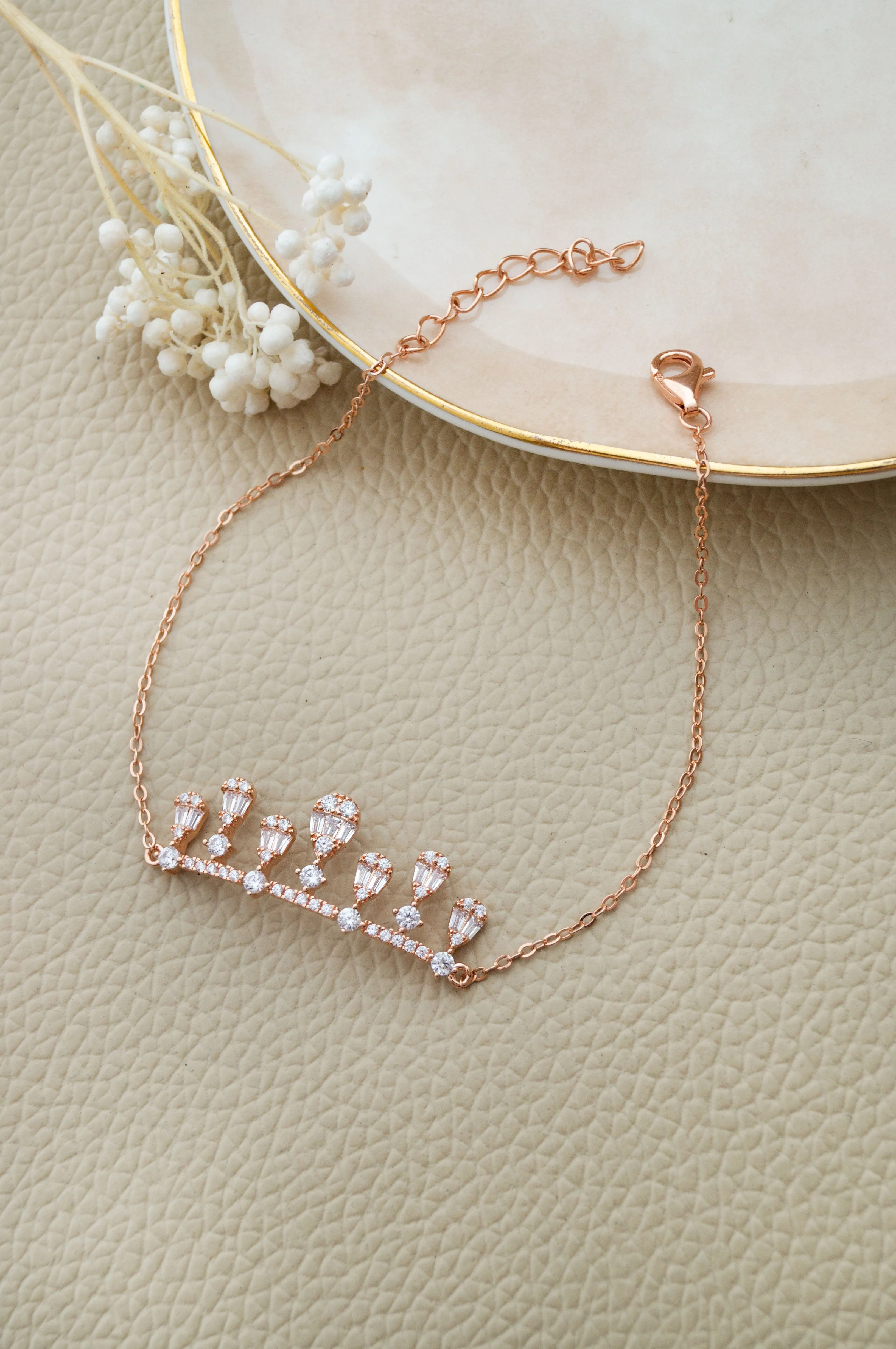 Crowning Beauty Rose Gold Plated Sterling Silver Chain Bracelet