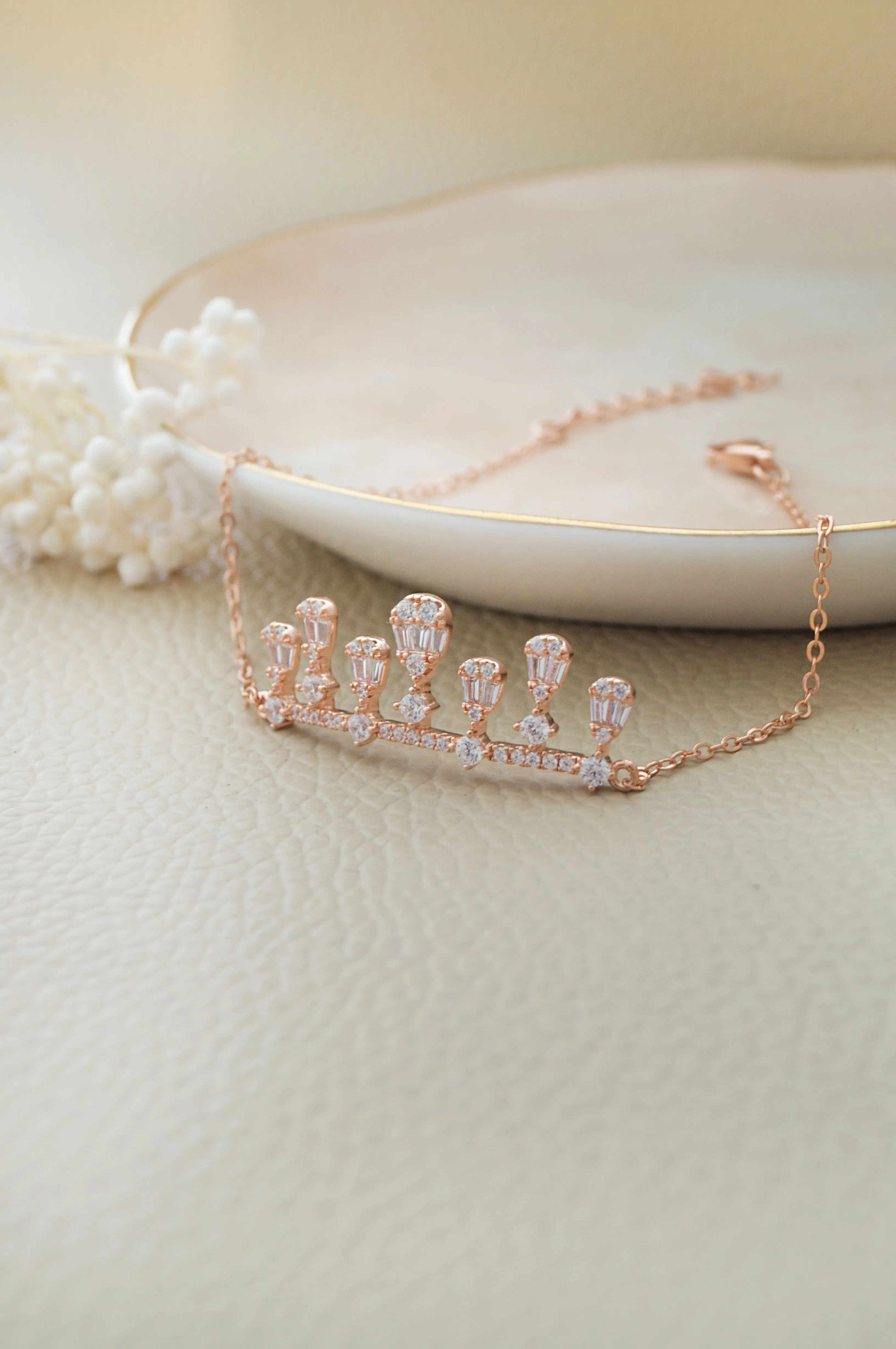 Crowning Beauty Rose Gold Plated Sterling Silver Chain Bracelet