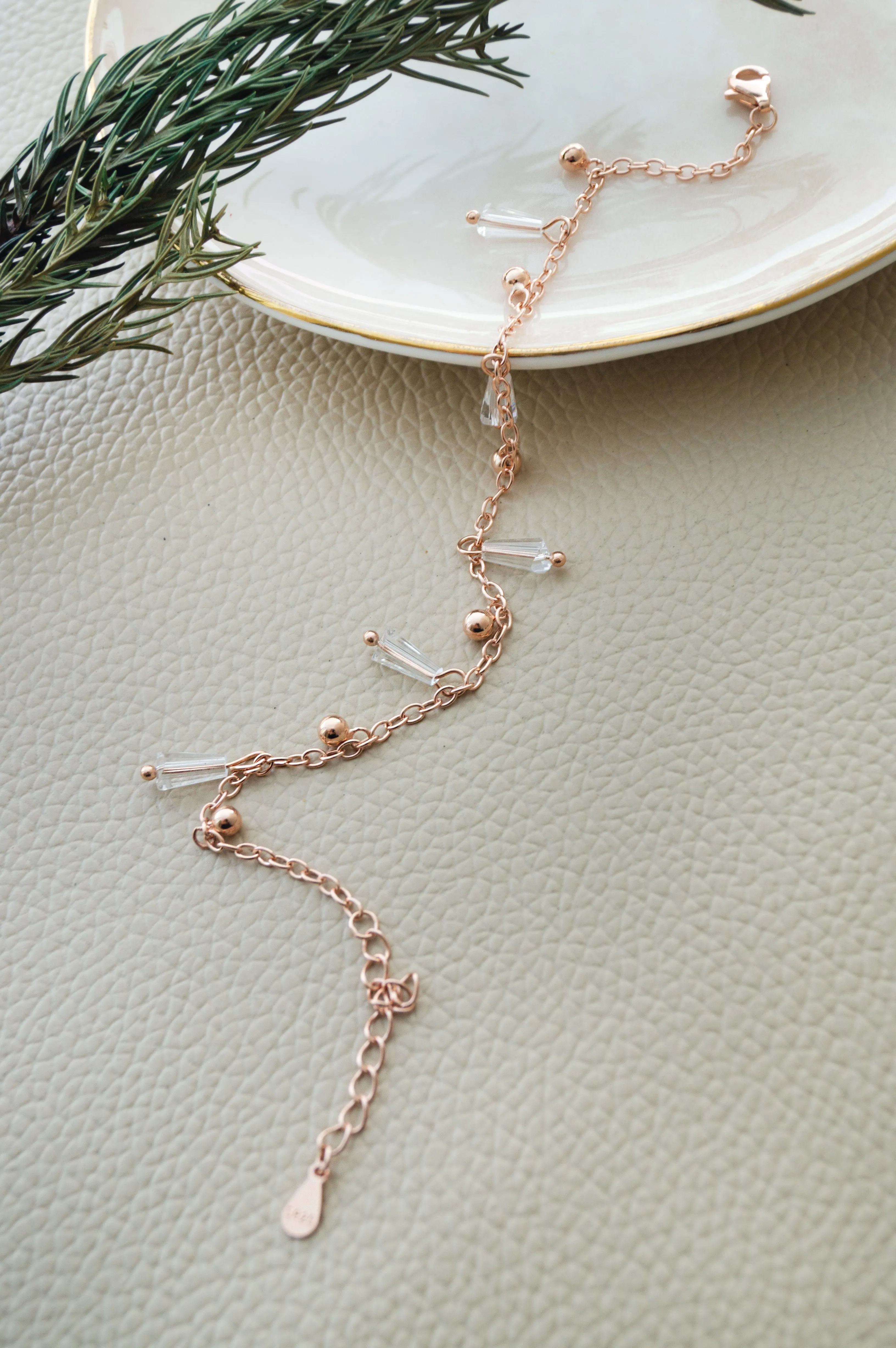 Crystal Charms Rose Gold Plated Sterling Silver Chain Bracelet