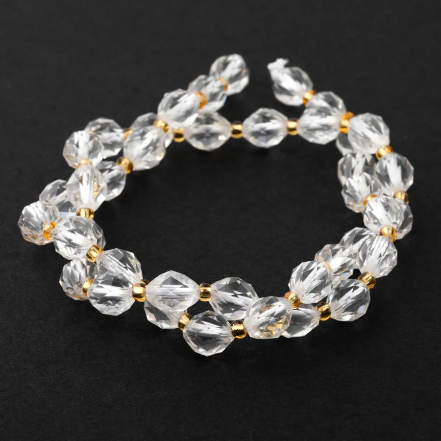 Crystal Quartz 6x8mm Triangle Diamond Cut Rice Bead - 15-16 Inch