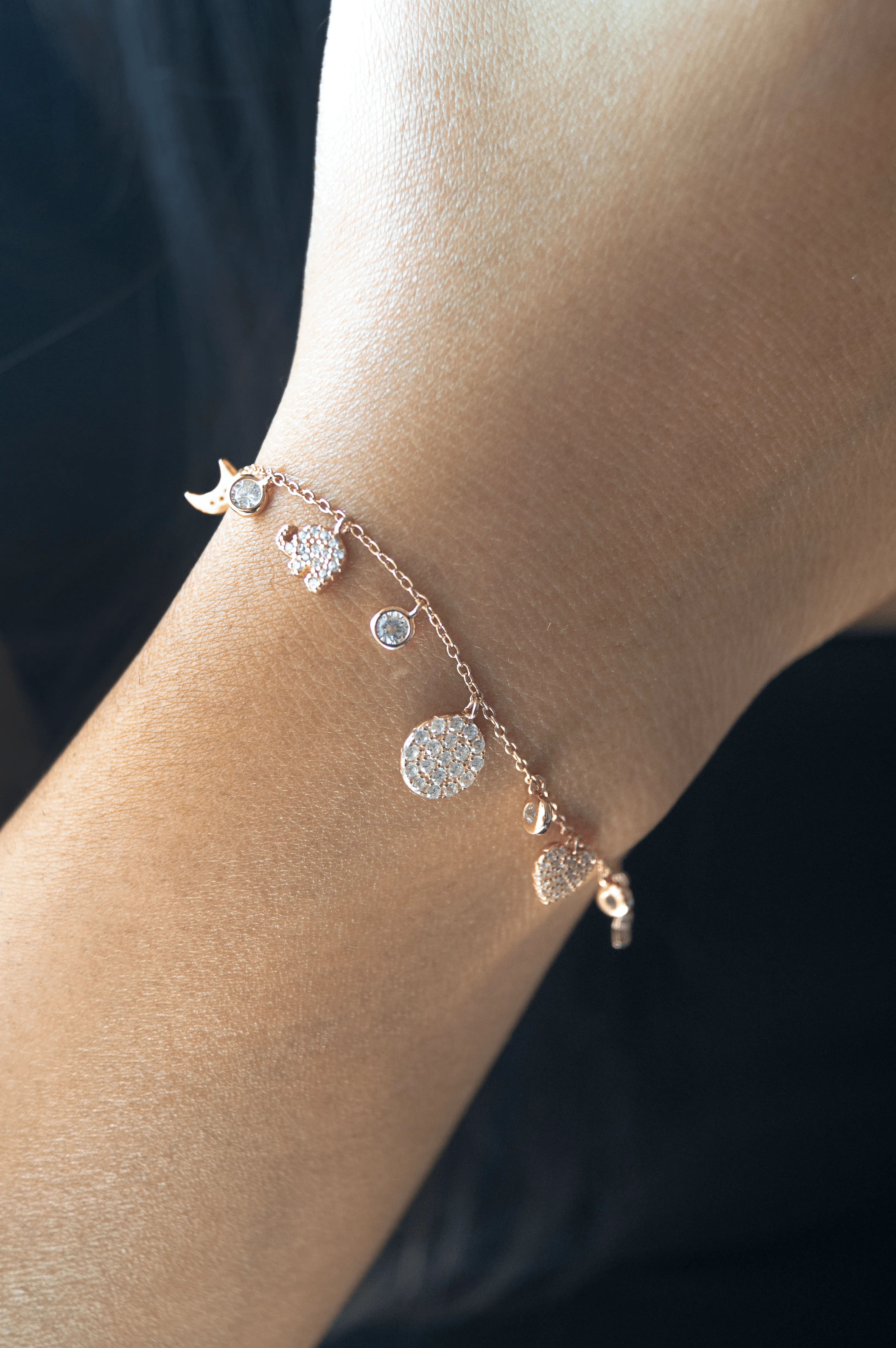 Cutie Charms Rose Gold Plated Sterling Silver Pull Chain Bracelet